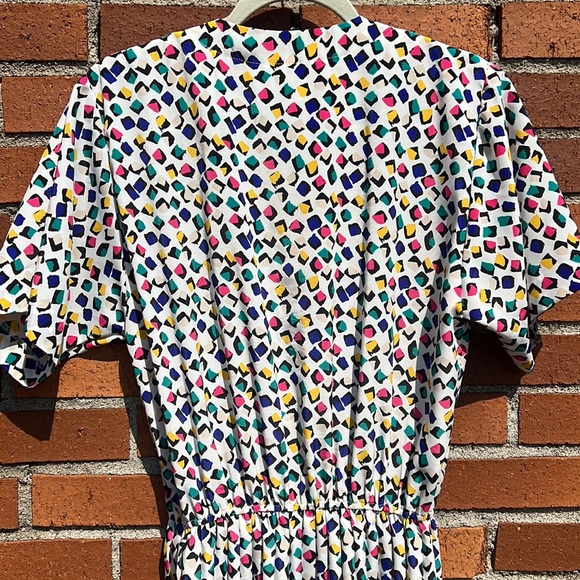 Vintage Kristy Michael dress polka dot like design multicolored elastic waist - Picture 6 of 11